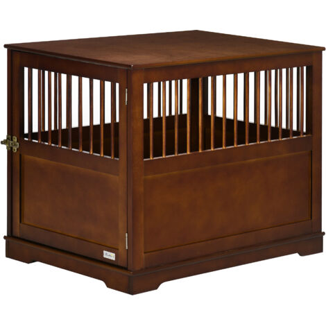 Cage pour chiens avec plateau en verre : abri de chien élégant pour les chiens de taille moyenne. Portillon fermé à clé. Couleur marron. Dimensions : 80,5 x 59,5 x 67,5 cm.