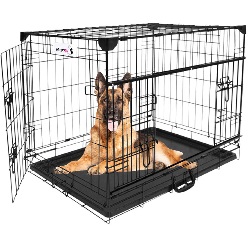 Maxxpet - Cage pour chiens avec porte coulissante - Cage pour chiens - Pliable - 91x58x64 cm - Noir
