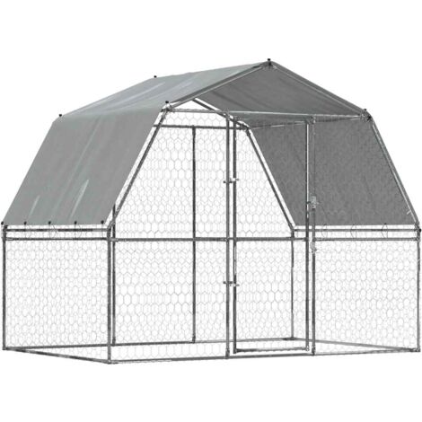 Cage pour chiens avec toit et porte argenté acier galvanisé Argent