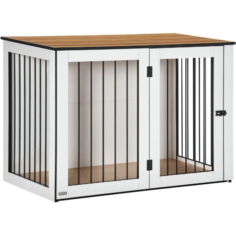 Cage pour chiens, Cage pour animaux de grande taille, Chenil pour chiens, intérieur, 106 x 60 x 76 cm, Chêne+Blanc
