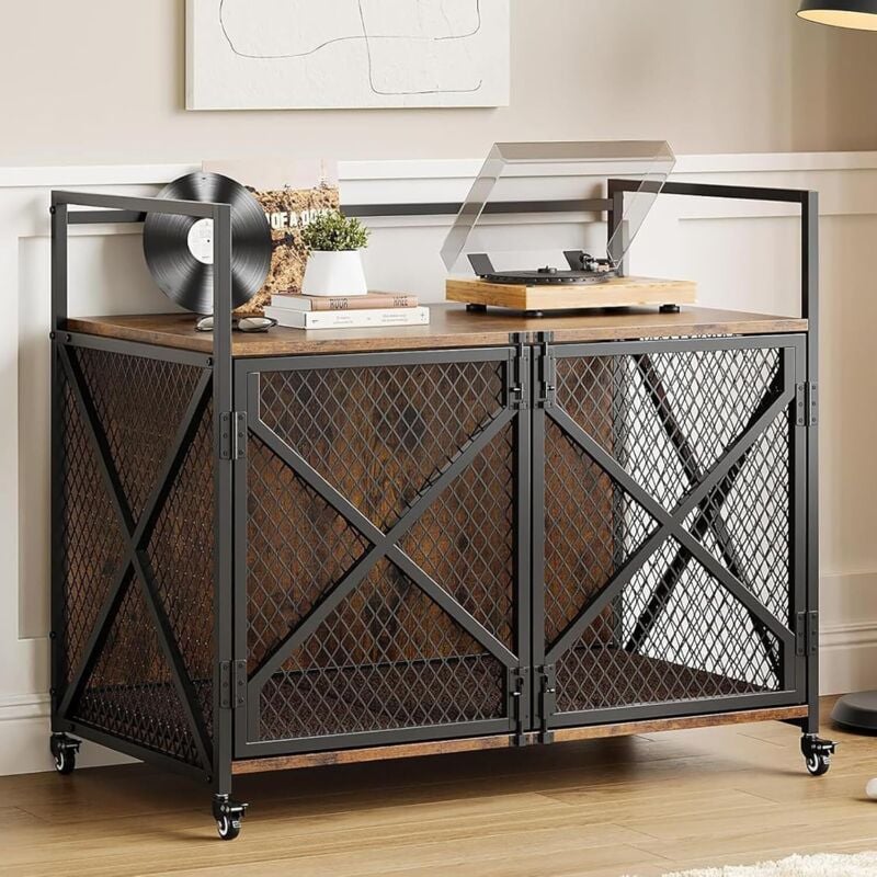 Hoerfuriy - Cage pour Chiens, Table d'Appoint, Niche Moderne pour Chiens IntéRieur, Cage Chien De Taille Moyenne,79x52x73CM, Marron