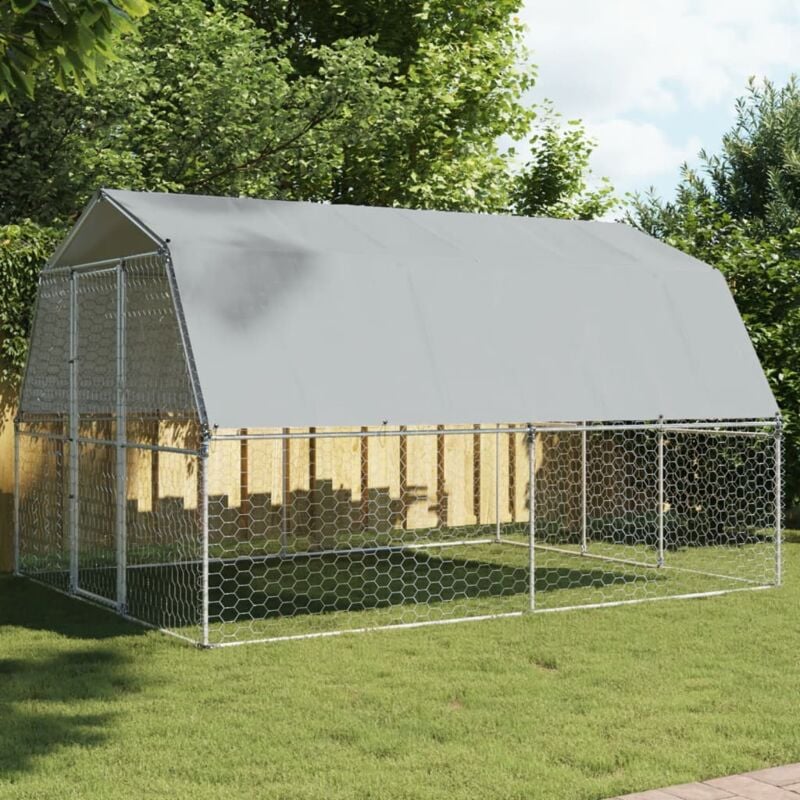 Design In - Cage pour chiens,Parc Enclos pour chien avec toit et porte argenté acier galvanisé CFW26076