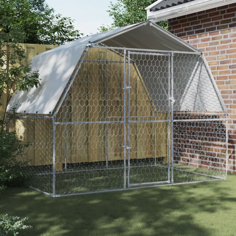 Cage pour chiens,Parc Enclos pour chien avec toit et porte argenté acier galvanisé CFW30984