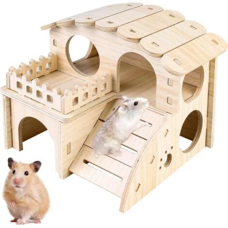 Cage pour Hamster - Maison en Bois - 2 Étages - Écologique - Pour Rongeurs - Intérieur
