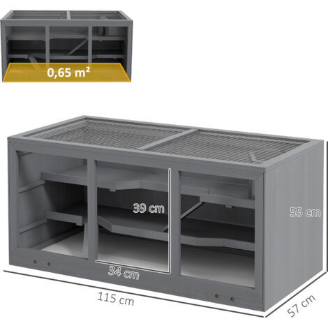 Cage pour hamster nain, cage pour rongeurs, boîte pour petits animaux, verrouillable, en bois, facile à nettoyer, grise