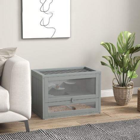 Cage pour hamsters souris petits rongeurs multi-équipements rampe plateformes toit ouvrant grillagé 60 x 35 x 42 cm gris