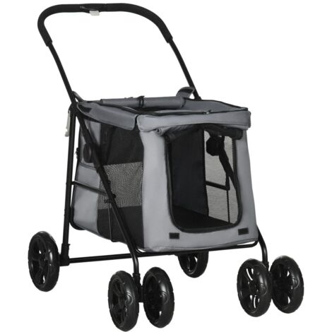 Cage pour oiseau Chariot pliable pour chien et chat jusqu'à 20 kg avec coussin et fenêtre en filet tissu Oxford gris-noir