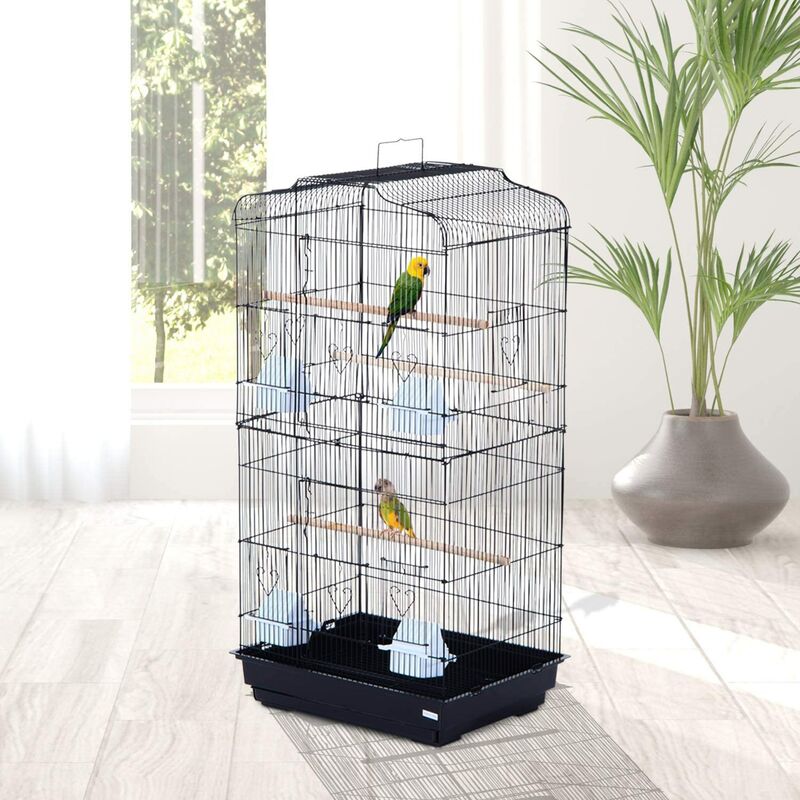 Skecten - Cage à oiseau portable - Hauteur 92cm - Grande Volière en métal - Noir