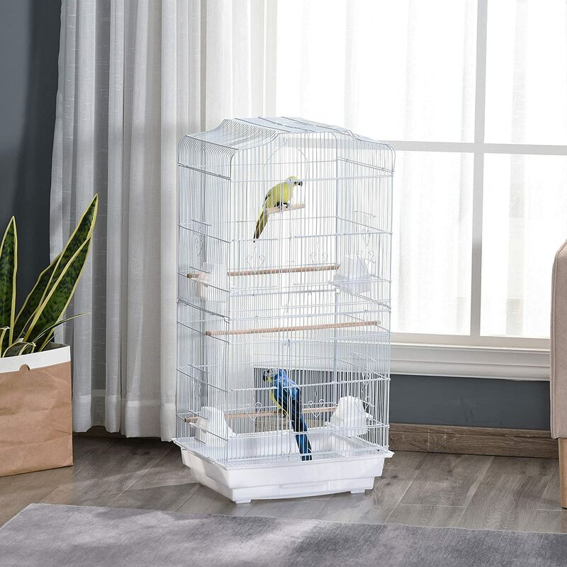 Skecten - Cage à oiseau portable - Hauteur 92cm - Grande Volière en métal - Blanc