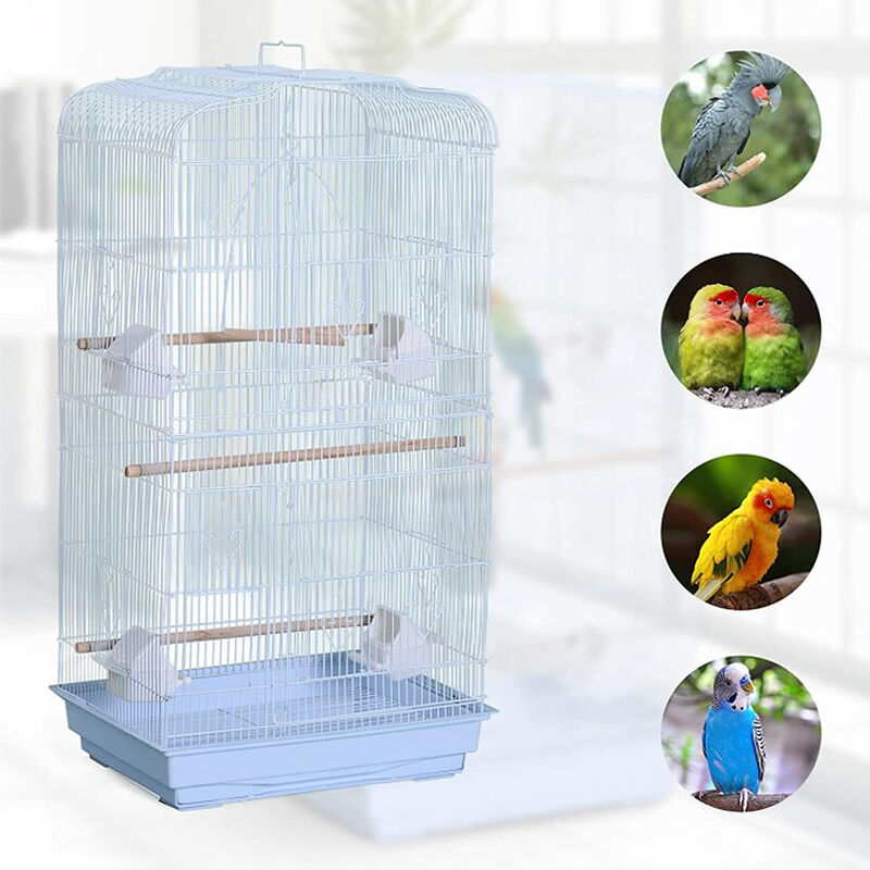 Cage à Oiseaux Volière avec Mangeoires Perchoirs Plateau Amovible 2 Portes dim. 46,5L x 35,5l x 92H cm Métal Blanc