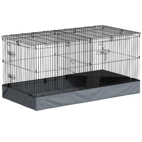 Cage pour petits animaux 2 en 1 avec dessus amovible enclos lapin 2 zones séparées rampe 121 x 61 x 61 cm en acier noir