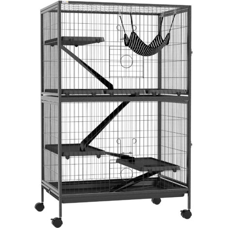Cage pour petits animaux avec roues, rampes, hamac et plateau amovible pour chinchillas, furets 80x52x128 cm gris-Go