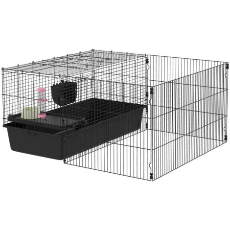 Cage pour petits animaux Clapier pour petits animaux avec bouteille d'eau, bol à nourriture, cage pour rongeurs avec mangeoire,