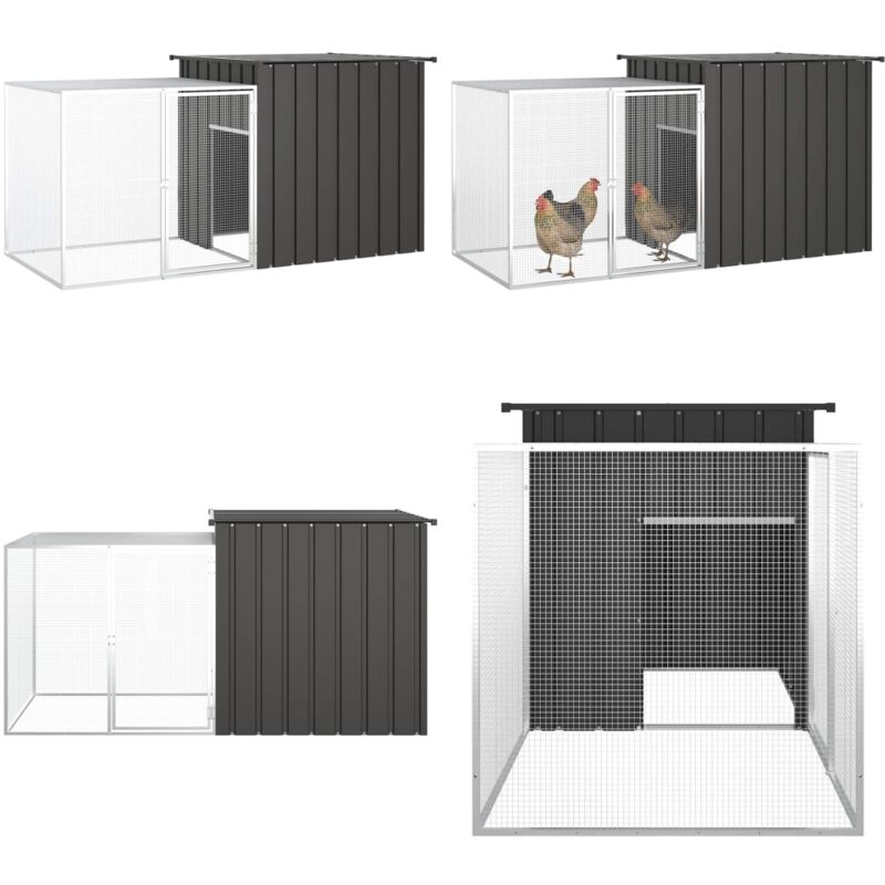 Cage pour poules Anthracite 200x91x100 cm Acier galvanisé - Cages Pour Poules - Poulaillers - Abri Pour Oiseaux - Coop Pour Poules - Maison Pour
