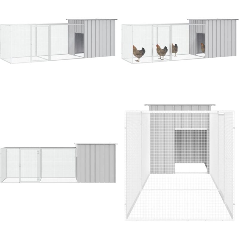 Cage pour poules Gris 300x91x100 cm Acier galvanisé - Cage Poule - Poulailler - Abri Animal - Accessoires Oiseaux - Élevage Volaille - Home & Living