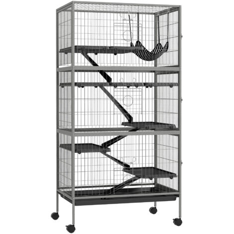 Cage pour rongeurs multifonction 4 plateformes 3 rampes 4 portes dim. 80L x 52l x 159H cm acier gris argenté noir