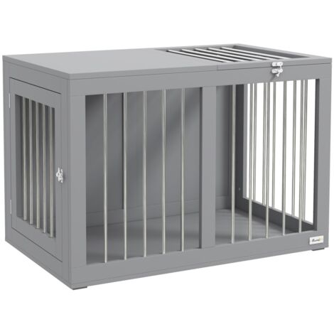 Cage transport chien - 2 portes verrouillables en acier - Niche 80x50x56.5 cm grise pour voyage et voiture