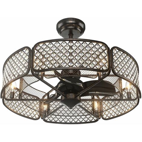 Caged Ceiling Fan Crystal Ceiling Fan Light w/ 6 Gear Speeds & 3 Fan Blades
