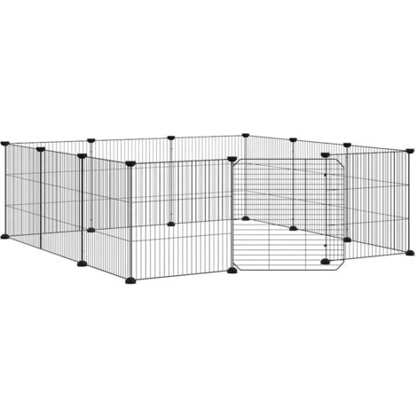 Cage,Enclos pour animaux de compagnie à 12 panneaux et porte Noir 35x35 cm -12671