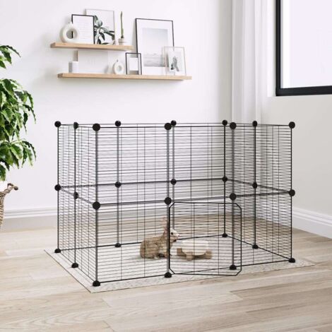 Cage,Enclos pour animaux de compagnie à 20 panneaux et porte Noir 35x35 cm -60476