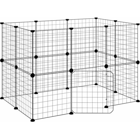 Cage,Enclos pour animaux de compagnie à 20 panneaux et porte Noir 35x35 cm -63980