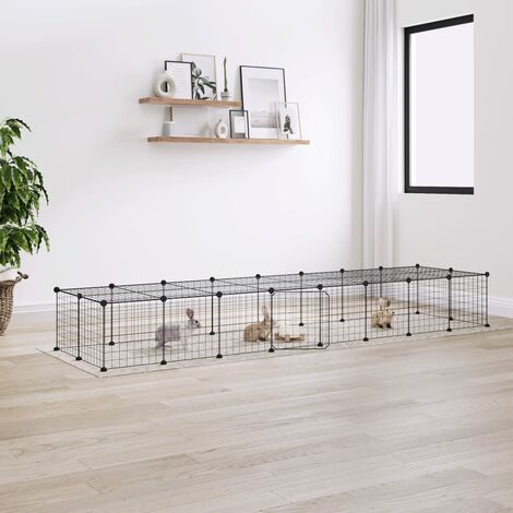 Cage,Enclos pour animaux de compagnie à 36 panneaux et porte Noir 35x35 cm -47452