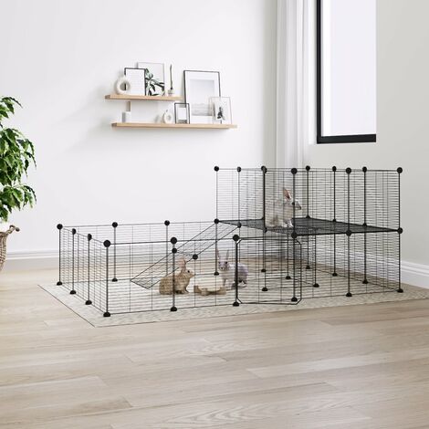 Cage,Enclos pour animaux de compagnie à 36 panneaux et porte Noir 35x35 cm -87493