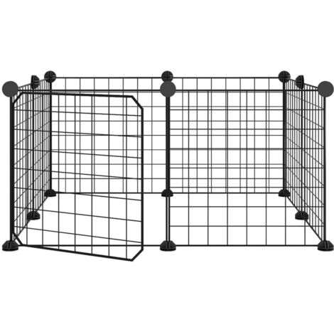 Cage,Enclos pour animaux de compagnie à 8 panneaux et porte Noir 35x35 cm -43968