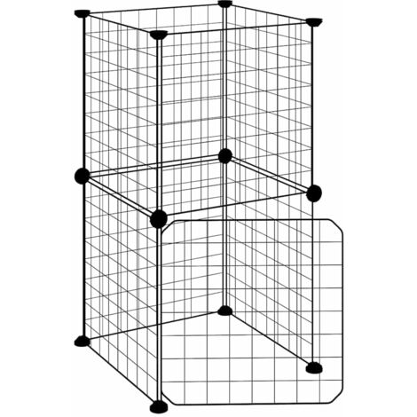 Cage,Enclos pour animaux de compagnie à 8 panneaux et porte Noir 35x35 cm -90477