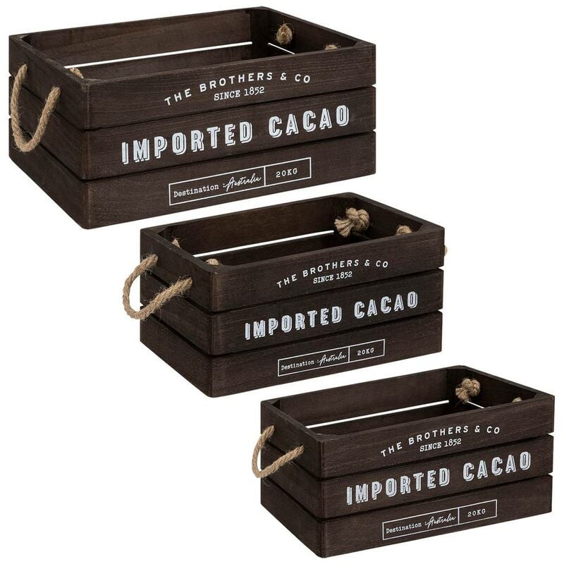 Lot de 3 cagettes bois Denys L23 29 35cm marron tonka Atmosphera créateur d'intérieur