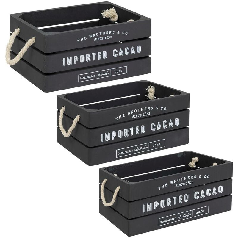 Lot de 3 cagettes bois Denys L23 29 35cm gris Atmosphera créateur d'intérieur