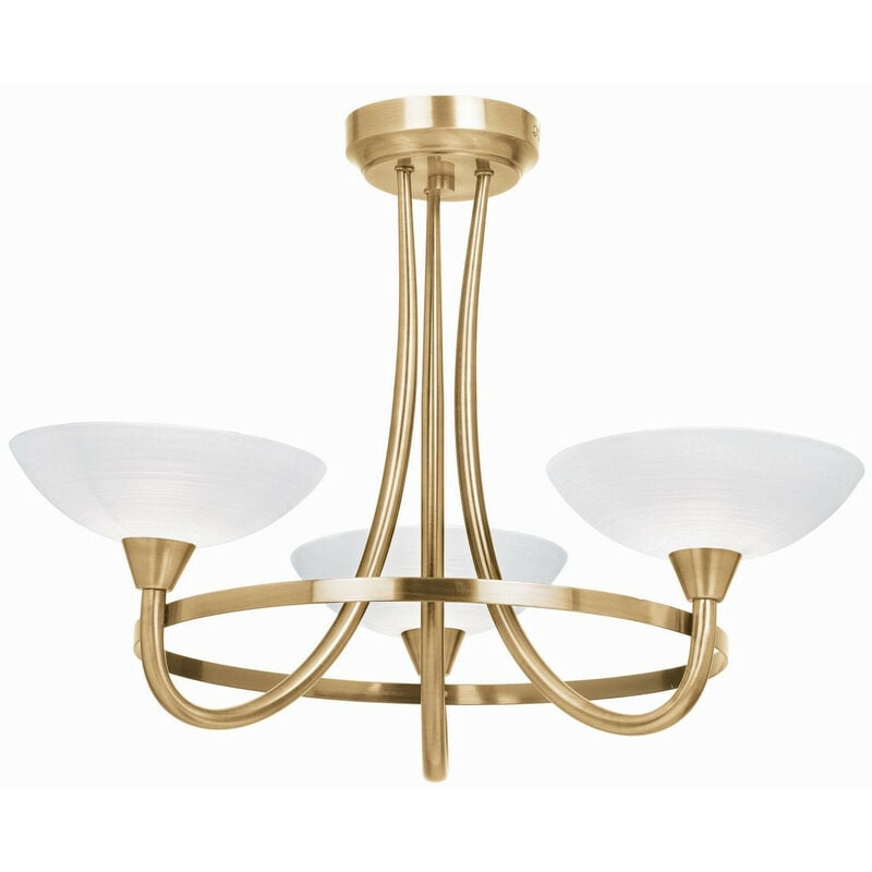 Cagney - 3 Light Semi Flush Multi Arm Ceiling Light Antique Brass, White Glass, G9 - Endon