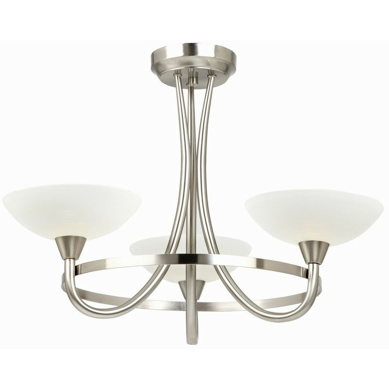 Endon Cagney - 3 Light Semi Flush Multi Arm Ceiling Light Satin Chrome, White Painted Glass with Faint Line Pattern, G9