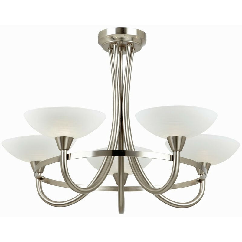 Cagney - 5 Light Semi Flush Multi Arm Ceiling Light Satin Chrome, White Painted Glass with Faint Line Pattern, G9 - Endon