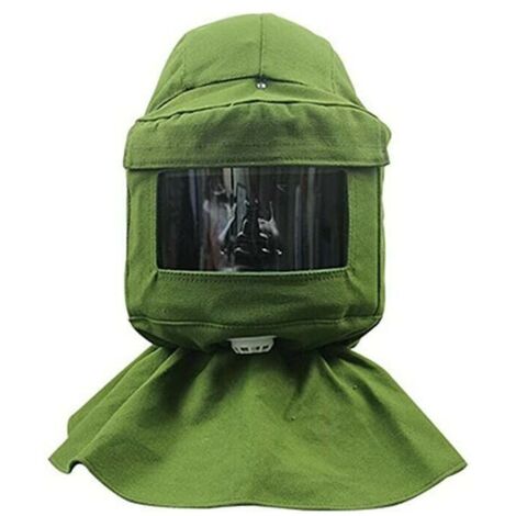 Cagoule de sablage verte + masque anti-poussière, protection intégrale, casque inclus