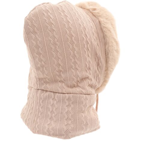 Cagoule polaire femme avec cache-col et masque intégrés - Équipement d'hiver pour équitation, ski et randonnée - Couleur beige