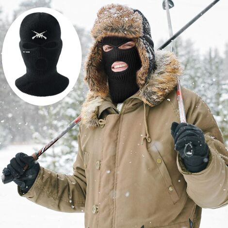 Cagoule tricotée 3 trous avec initiale brodée, passe-montagne chaud pour ski, vélo et randonnée hivernale, vert foncé