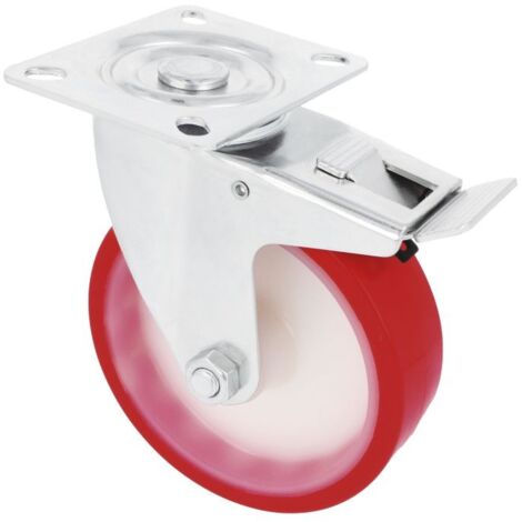 -CAHERSA- Rueda AMIG 2540-125 con Freno Poliuretano Rojo