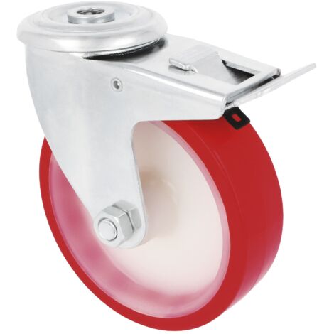 -CAHERSA- Rueda AMIG 2541-125 con Freno Poliuretano.Rojo
