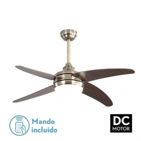 FABRILAMP Ventilador de techo con luz silencioso DC con mando Klod cuero 117 cm invierno-verano color luz regulable