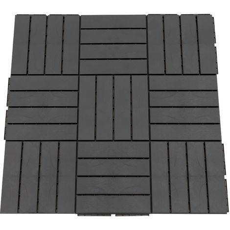 Caillebotis - dalles terrasse - lot de 9 - emboîtables, installation très simple - petits carreaux composite plastique imitation bois noir - Noir