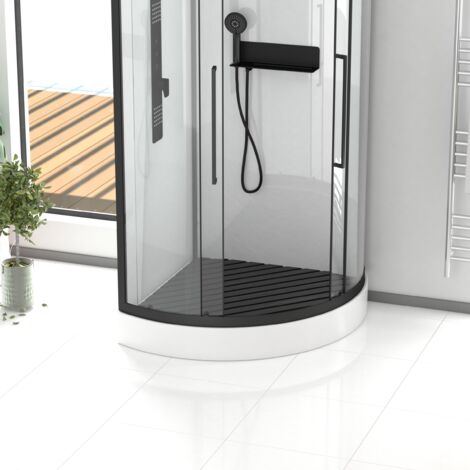 Aurlane – Caillebotis en bois composite gris pour cabine de douche quart de cercle – Dimensions 76,2 x 76,2 x 3,2 cm – Produit livré assemblé