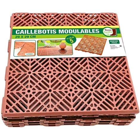 Caillebotis en Plastique X5 - 29 x 29 cm - Antidérapant -  - Brique
