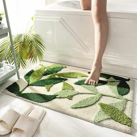 Caillebotis pour salle de bain Jetez des tapis et des tapis de salle de bain 50x80cm tapis de bain vert tapis de sol de salle de bain doux lavable en machine antidérapant pour l'entrée, feuilles