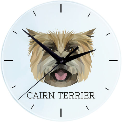 Cairn Terrier - geometrische Wanduhr mit Foto und Aufschrift von Art-Dog