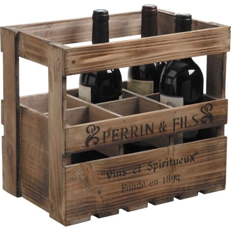 Caisse 6 bouteilles en bois vieilli 33 x 21 x 29 cm