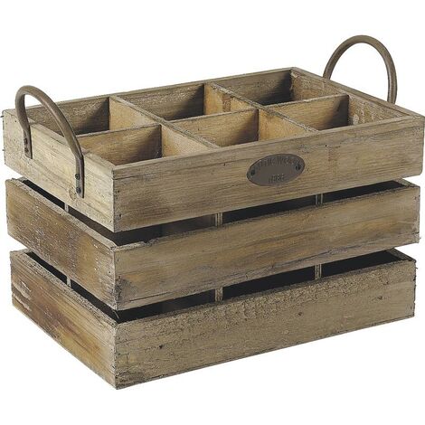Caisse 6 compartiments en bois vieilli - sapin et Métal