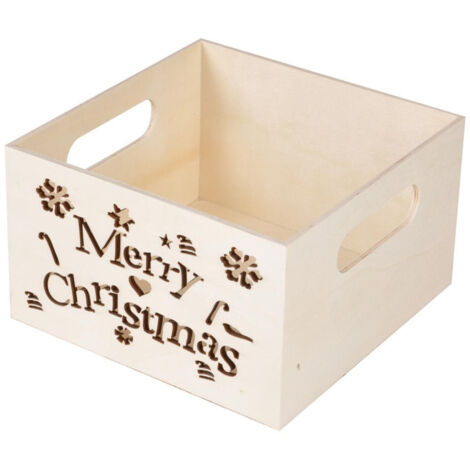 Caisse à Customiser "Merry Christmas" 15cm Naturel