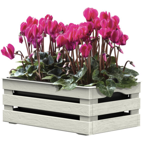Caisse à fleurs avec pot + soucoupe "Tina" en plastique - Blanc - L 31 x P 25 cm - Livraison gratuite