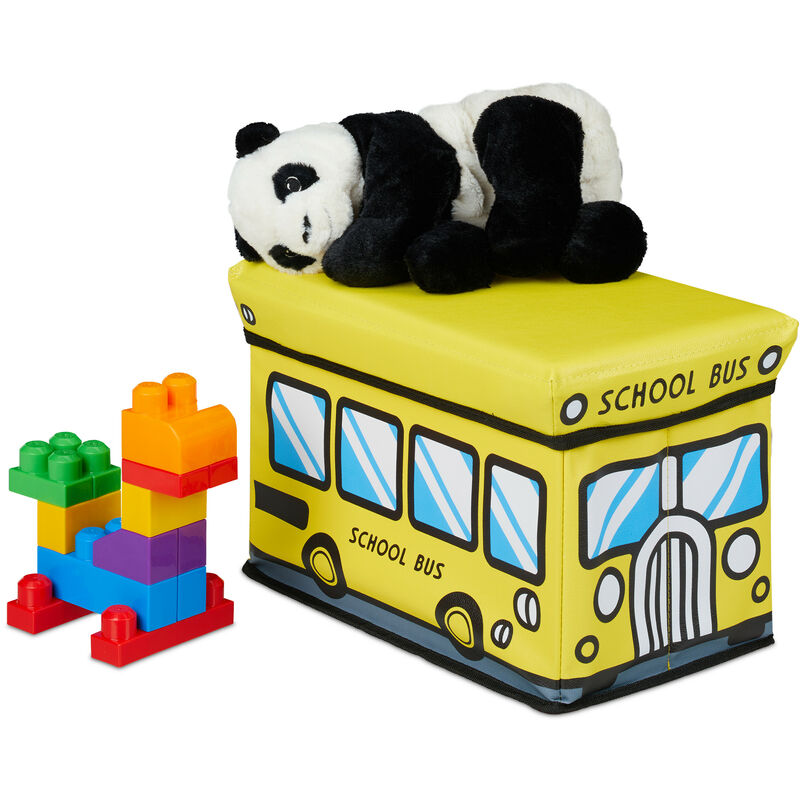 Caisse à jouets pliant, Motif, boîte de rangement avec espace & couvercle, rembourré, 27x40x25 cm, jaune